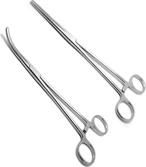 Apical Set of Kelly Forceps Locking Tweezers Clamp, Silver, Straight &Curved, 5-1/2 Inch
